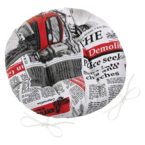 Siedzisko Ema okrągłe pikowane Gazeta czerwony, 40 cm