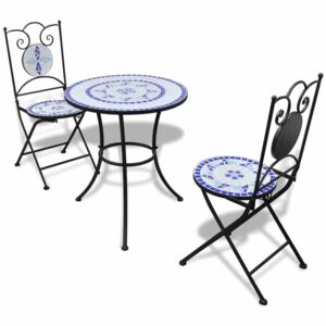 Stolik i 2 krzesła z mozaiką niebiesko-białą