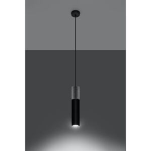 Stylowa Lampa wisząca BORGIO 1 czarny Zwis pojedynczy na lince tuba Idealna do salonu, sypialni, kuchni nad wyspę Oprawa stal i beton Żarówka GU10 Ośw