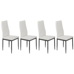 4 Krzesła Tapicerowane - K1 - Wzór Pasy, Ekoskóra Biała, Nogi Czarne