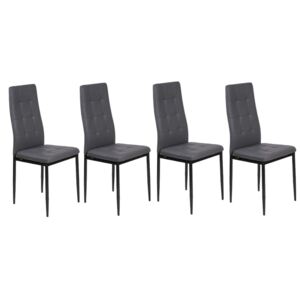 4 Krzesła Tapicerowane - K1 - Wzór Krata, Ekoskóra Popiel, Nogi Czarne
