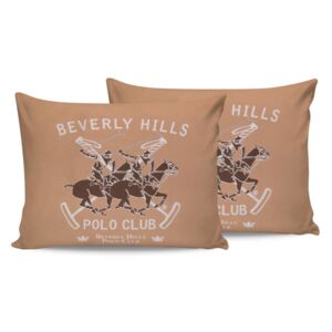Komplet 2 brązowych bawełnianych poszewek na poduszki Beverly Hills Polo Club Marro, 50x70 cm