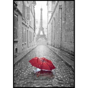 Plakat wieża Eiffla i czerwony parasol