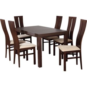 Zestaw stół z krzesłami dla 6 osób orzech średni Z001