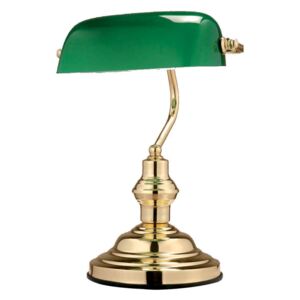 Lampa biurkowa ANTIQUE Globo mosiężny zielony metal szkło 2491