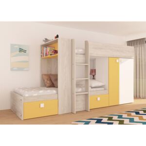 Łóżko piętrowe dla dwojga dzieci Bo1 90x200 – żółte
