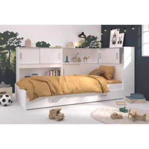 Białe łóżko 90x200 z szufladami i możliwością zagłówka dla chłopca Snoop - Białe łóżko z szufladami Snoop
