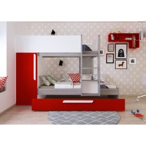 Łóżko piętrowe dla trojga dzieci Bo7 - red, white, molina oak