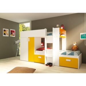 Łóżko piętrowe dla dwojga dzieci Bo3 190x90 - żółte, białe