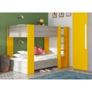 Łóżko piętrowe dla dwójki dzieci Bo11 - dąb molina, żółty