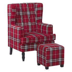 Fotel z podnóżkiem w kratę czerwono-czarny SANDSET