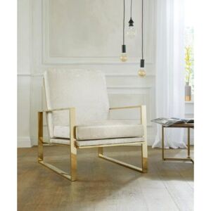 Modernistyczny fotel ze złotą ramą, kremowy