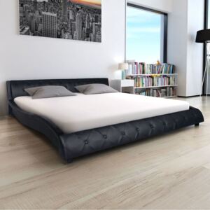 Łóżko z materacem, czarne, sztuczna skóra, 180 x 200 cm
