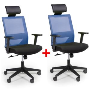 Krzesło biurowe z oparciem z siatki WOLF, regulowane podłokietniki, plastikowy krzyżak, 1+1 GRATIS, niebieskie