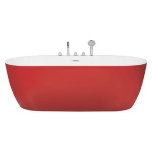 Wanna wolnostojąca czerwona akrylowa 170 x 80 cm system owalna minimalistyczny design Beliani