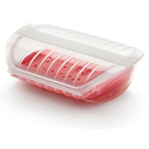 Przezroczyste silikonowe naczynie z czerwoną podkładką do gotowania na parze na 3 - 4 porcje Lékué Steam Case