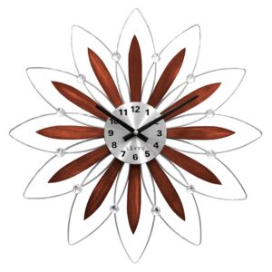 Drewniany srebrny zegar LAVVU CRYSTAL Flower z cyframi