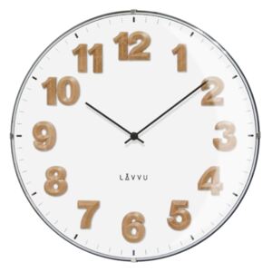 Biały zegar z drewnianymi cyframi LAVVU HARMONY