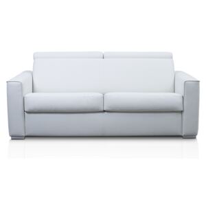 Rozkładana sofa 2-osobowa VIZIR II typu ekspres ze skóry ekologicznej – kolor biały – miejsce do spania 120 cm – materac 14 cm