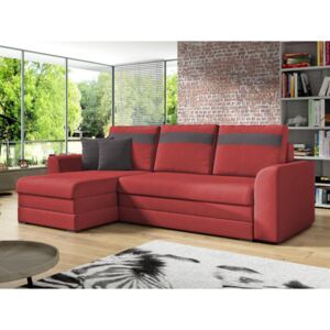 Narożna rozkładana i dwustronna sofa GIANY z tkaniny i skóry ekologicznej – Kolor czerwony z antracytowymi wstawkami