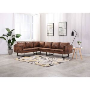 Sofa narożna vidaXL, tapicerowana sztuczną skórą zamszową, brązowa