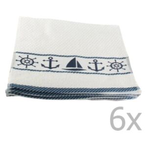 Zestaw 6 biało-niebieskich ręczników Marina, 30x50 cm
