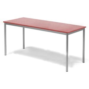 Stół SONITUS, 1600x700x720 mm, linoleum czerwony, szary aluminium