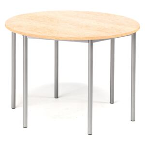 Stół Sonitus, Ø1200x900 mm, rama srebrna, dźwiękochłonne linoleum, czerwony