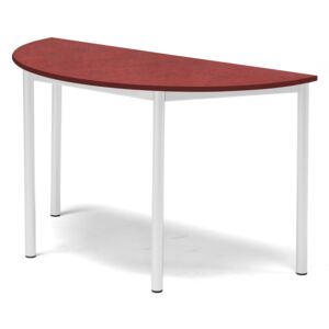 Stół SONITUS, półokrągły, 1200x600x720 mm, linoleum czerwony, biały