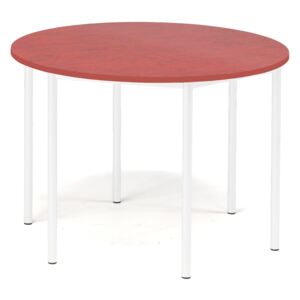 Stół SONITUS, okrągły, Ø1200x900 mm, linoleum czerwony, biały