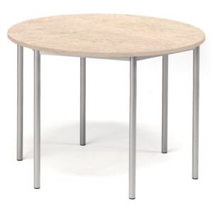 Stół Sonitus, Ø1200x900 mm, rama srebrna, dźwiękochłonne linoleum, beżowy