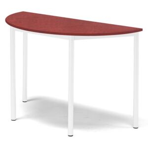 Stół SONITUS, półokrągły, 1200x600x800 mm, linoleum czerwony, biały