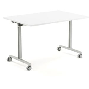 Składany stół na kółkach, 1200x800x735 mm, blat HPL biały, srebrny