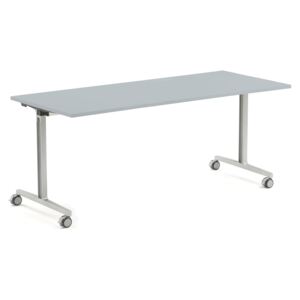Składany stół na kółkach, 1800x700x735 mm, blat HPL szary, srebrny