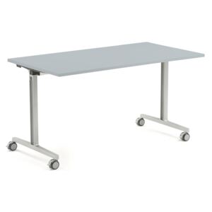 Składany stół na kółkach, 1400x700x735 mm, blat HPL szary, srebrny