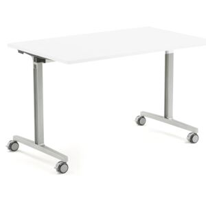 Składany stół na kółkach, 1200x700x735 mm, blat HPL biały, srebrny