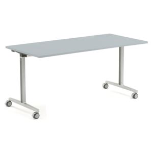 Składany stół na kółkach, 1600x700x735 mm, blat HPL szary, srebrny