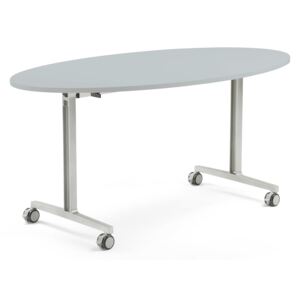 Składany stół na kółkach, owalny, 1600x900x735 mm, blat HPL szary, srebrny