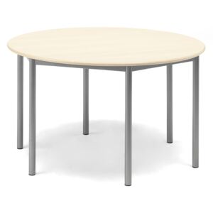 Stół Borås, Ø1200x720 mm, rama srebrna, dźwiękochłonny HPL, brzoza