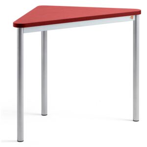 Stół SONITUS, trójkątny, 905x665x720 mm, linoleum czerwony, szary aluminium