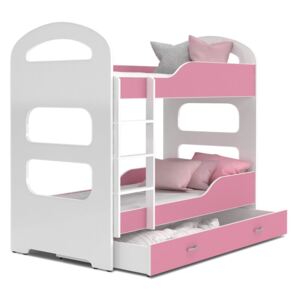 Łóżko piętrowe z 2 materacami SPOKOJNESNY Dominik, biało-różowe, 87x166x198 cm