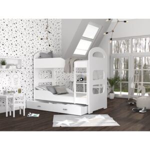 Łóżko piętrowe z 2 materacami SPOKOJNESNY Dominik, białe, 87x166x198 cm