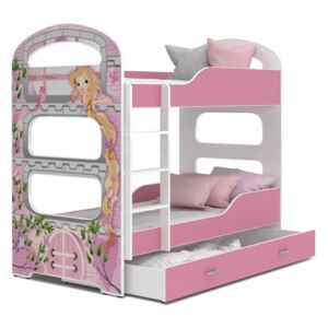 Łóżko piętrowe SPOKOJNESNY Dominik, + 2 materace, różowo-białe, 166x87x198 cm