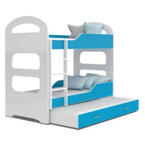 Łóżko piętrowe SPOKOJNESNY Dominik, + 3 materace, biało-niebieskie, 166x86x198 cm