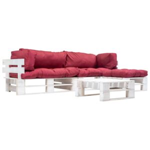 4-częściowy zestaw mebli z palet, czerwone poduszki, drewno FSC