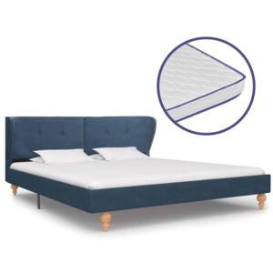 Łóżko z materacem memory, niebieskie, tkanina, 160 x 200 cm