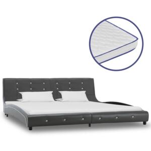 Łóżko z materacem memory, szare, sztuczna skóra, 180 x 200 cm