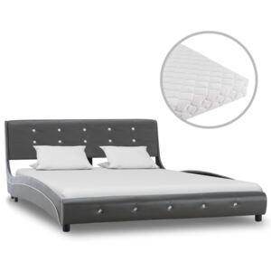 Łóżko z materacem, szare, sztuczna skóra, 140 x 200 cm