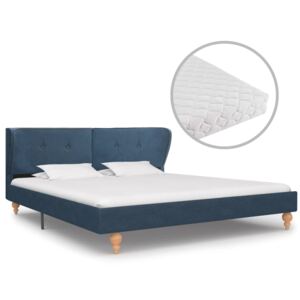 Łóżko z materacem, niebieskie, tkanina, 160x200 cm
