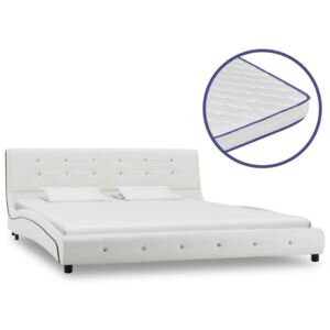 Łóżko z materacem memory, białe, sztuczna skóra, 160 x 200 cm